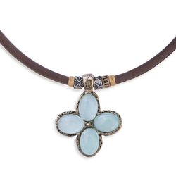 WN098X Collar PLATADEPALO mujer de bronce y calcedonias