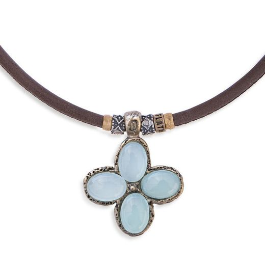 WN098X Collar PLATADEPALO mujer de bronce y calcedonias