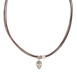 Collar Simo SN041X Plata de Palo unisex cuero resina y calavera de bronce con tres circonitas