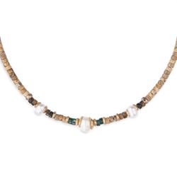 WN159M Collar Plata de Palo modelo TERNA de jaspe para mujer con tres perlas de agua dulce