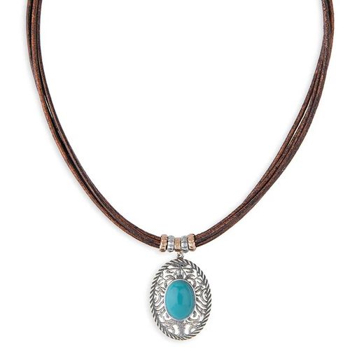 Collar Tina WN235X Plata de Palo de mujer de cuero y plata de ley con turquesa