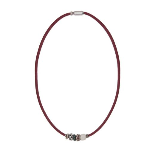 Collar/Pulsera Nylon Flor de Plata de Palo color granate para lucir como collar o pulsera