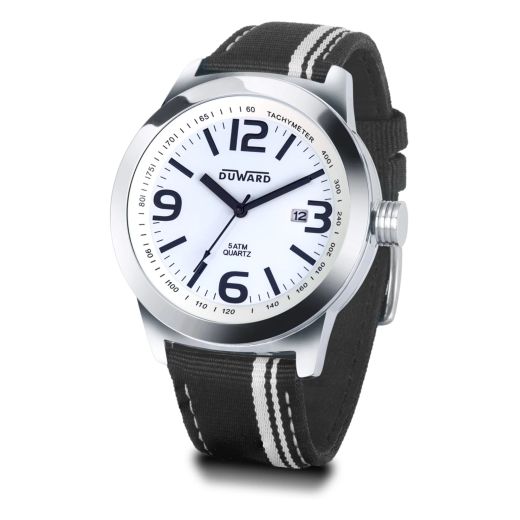 D84045.11 Reloj Duward Hombre deportivo y elegante caja acero esfera blanca 5 Atm correa textil