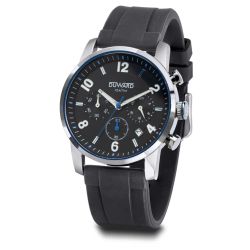 D85541.05 Reloj DUWARD de caballero correa de caucho y caja de acero 316L, cronógrafo esfera negra y azul cristal zafiro
