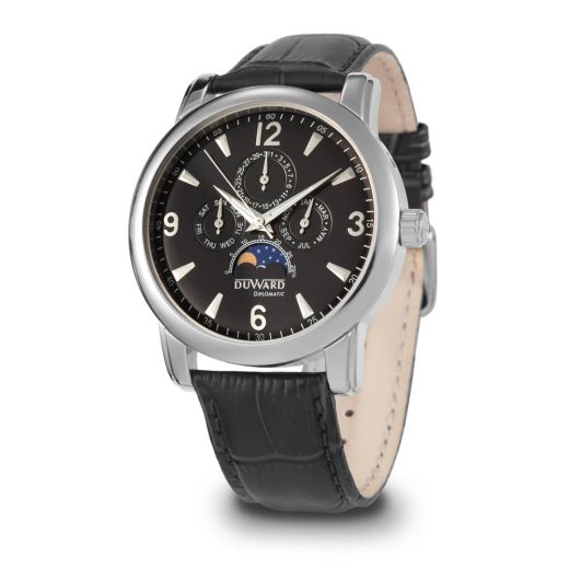 D85707.02 Reloj Duward de Hombre de acero Multifunción con fase lunar con correa negra