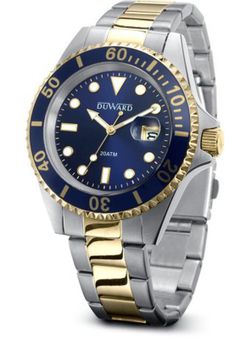 D95428.35 Reloj Duward de hombre elegante con calendario de acero 316L bicolor esfera azul