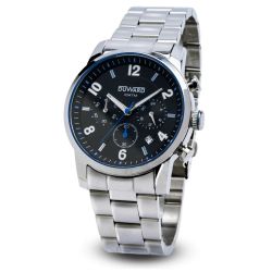 D95541.05 Reloj Duward de caballero Brazalete y Caja de acero inoxidable 316L, cronógrafo esfera negra y azul deportivo