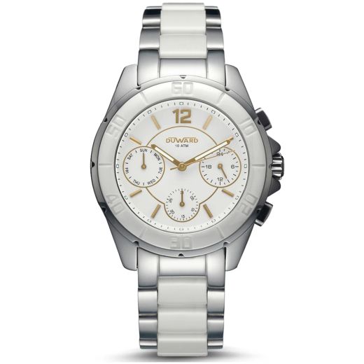 D97022.10 Reloj DUWARD de Hombre elegante multifunción caja acero y brazalete de cerámica esfera blanca