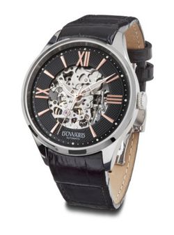 Reloj Duward automático de hombre modelo DIPLOMATIC Skeleton D85800.02 caja de acero 316L y correa de piel negra