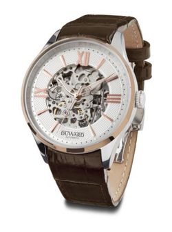 Reloj Duward de hombre automático colección DIPLOMATIC Skeleton Ref D85800.81 correa de piel marrón elegante cristal zafiro