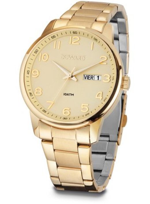 D95430.41 Reloj Duward hombre modelo ELEGANCE ARA acero inoxidable 316L IP dorado calendario y semanario