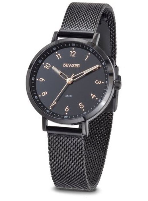 ELEGANCE Stilingas Ref. D25352.62 Reloj DUWARD de mujer acero inoxidable 316L acabado en IP negro con malla milanesa