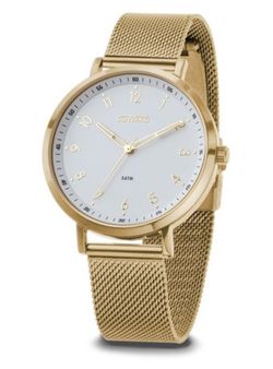 ELEGANCE Stilingas Ref. D95352.11 Reloj DUWARD hombre esfera blanca muy limpia y elegante bisel dorado con tratamiento IP oro, reloj confortable y cómodo de llevar
