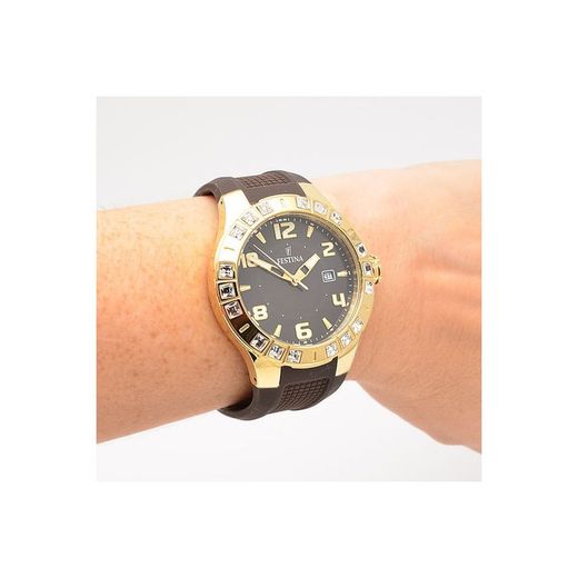 F16582/3 Reloj FESTINA acero inoxidable dorado 316L correa de caucho marrón