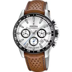 Reloj Festina crono de hombre F20561/1 blanco caja 316L correa de cuero
