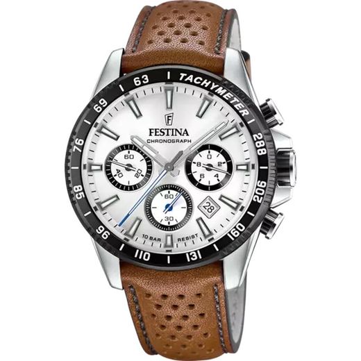 Reloj Festina crono de hombre F20561/1 blanco caja 316L correa de cuero