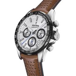 Reloj Festina crono de hombre F20561/1 blanco caja 316L correa de cuero