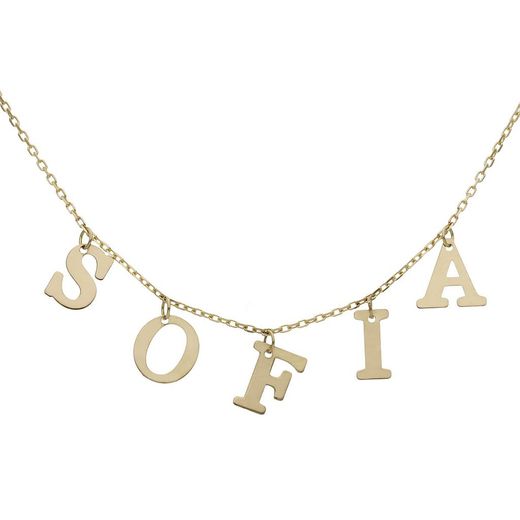 G1077 Gargantilla oro 18K con cadena forzada y letras formando nombre SOFIA elegante y decorativo