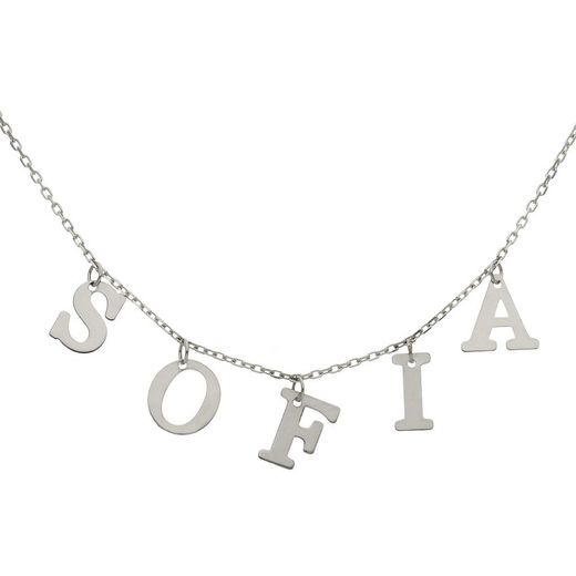 Gargantilla oro 18K con cadena forzada y letras formando nombre SOFIA elegante y decorativo