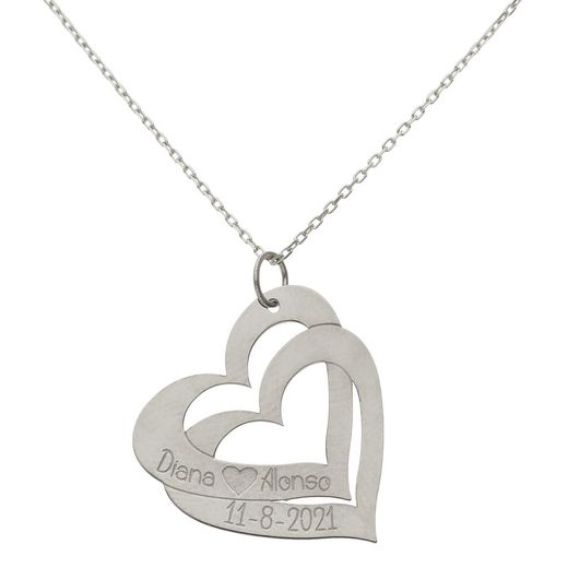 Gargantilla colgante con dos corazones en oro de 18 Kilates personalizable muy original