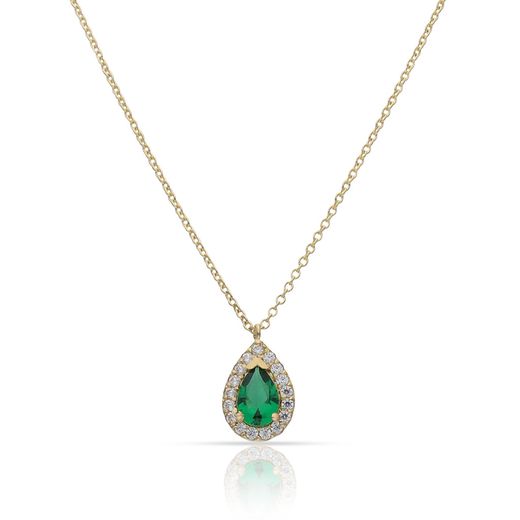 G160 Gargantilla de mujer en oro 18k con circonitas y piedra central en crisopas verde