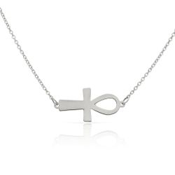 Gargantilla collar cruz de la vida en oro blanco de 18Kilates