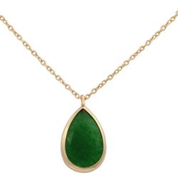 G641 Gargantilla colgante mujer en oro 18K con forma de lágrima y piedra verde color Jade