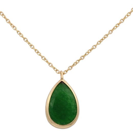 G641 Gargantilla colgante mujer en oro 18K con forma de lágrima y piedra verde color Jade