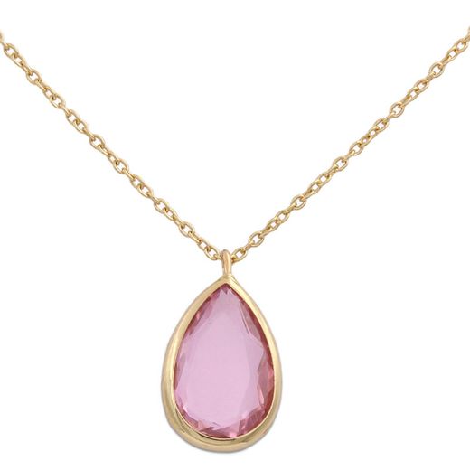 G644 Gargantilla en oro de ley 18K mujer tipo lágrima con piedra rosa de francia
