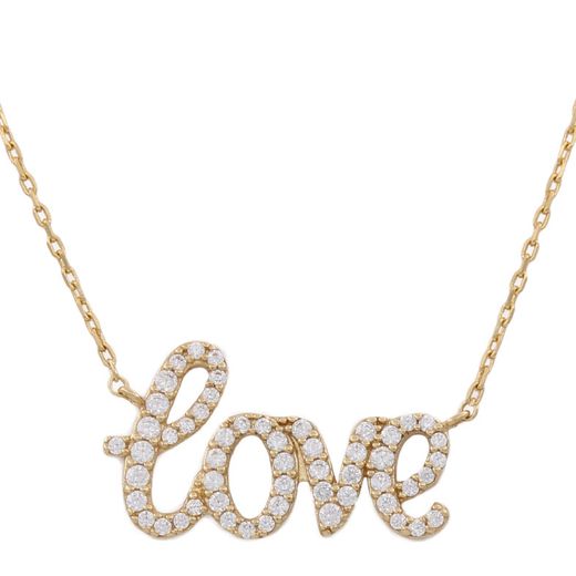 G664 Gargantilla LOVE en oro 18k de mujer con cadena y colgante LOVE con circonitas