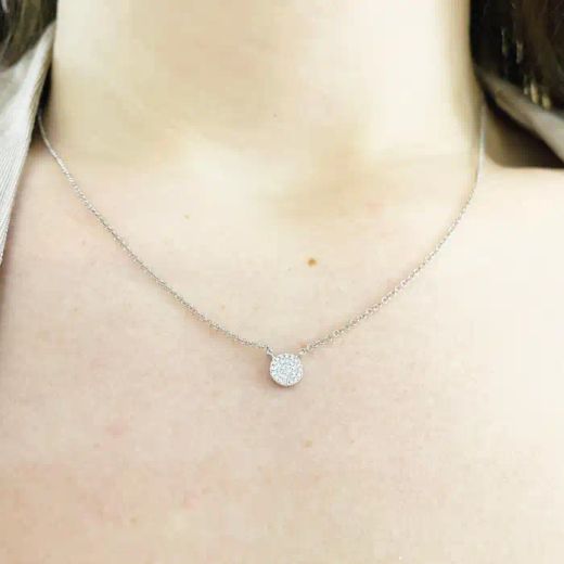 Gargantilla oro blanco de 18K en forma de círculo con pavé de circonitas