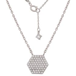 Colgante oro blanco 18K en forma hexagonal con circonita engastadas en pavé