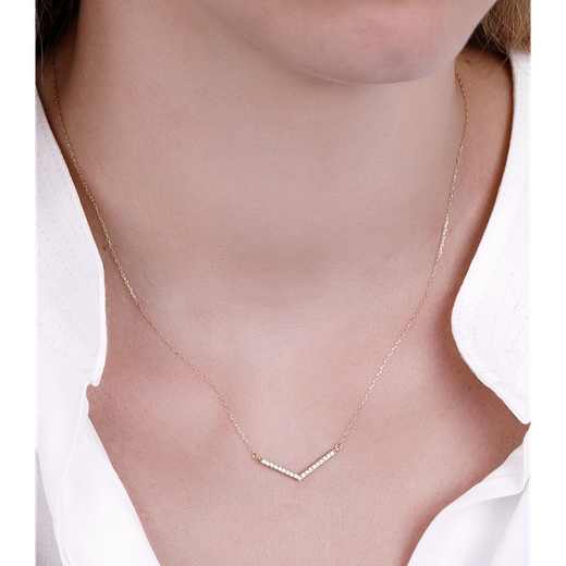 Gargantilla mujer en oro de 18 kilates acabado en pico con pave de circonitas