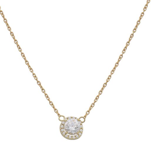 G775 Gargantilla colgante mujer en oro de 18K formado con cadena y colgante circular de circonitas