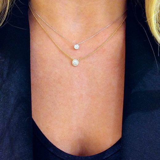 Gargantilla colgante mujer en oro de 18K formado con cadena y colgante circular de circonitas