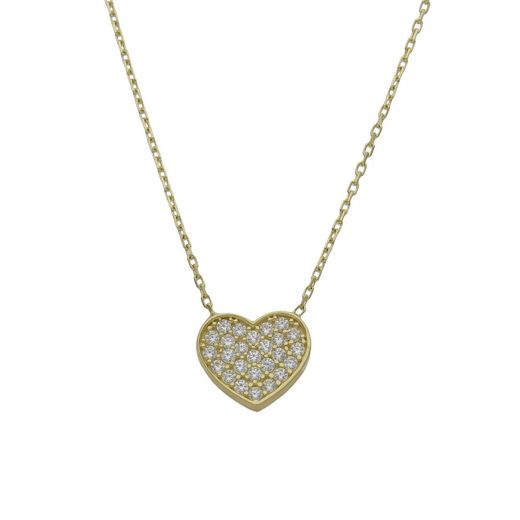 G908 Gargantilla de mujer en oro 18K con cadena y corazón en pave de circonitas