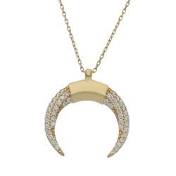 Gargantilla media luna invertida en oro de 18 kilates con circonitas bonita y elegante