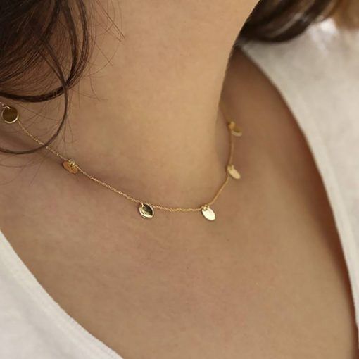 Gargantilla mujer en oro 18K círculos diámetro 7mm con cadena forzada