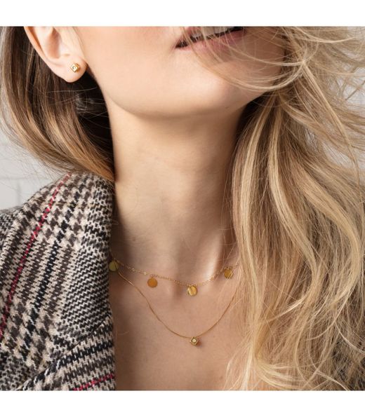 Gargantilla mujer en oro 18K círculos diámetro 7mm con cadena forzada