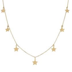 Gargantilla en oro 18K de mujer con cadena forzada decorada con siete estrellas colgando
