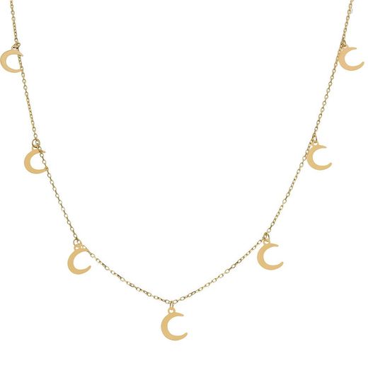 G957 Gargantilla collar de mujer elaborado en oro de ley 18K cadena forzada decorada con siete lunas