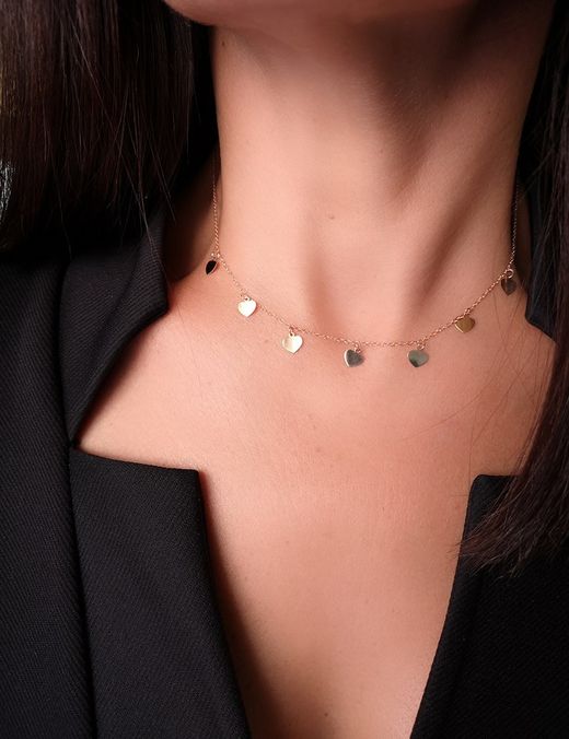 Gargantilla mujer en oro de 18K cadena forzada con siete corazones ideal para regalar