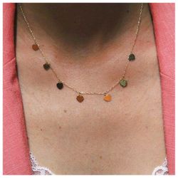 Gargantilla mujer en oro de 18K cadena forzada con siete corazones ideal para regalar