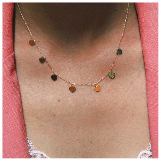 Gargantilla mujer en oro de 18K cadena forzada con siete corazones ideal para regalar