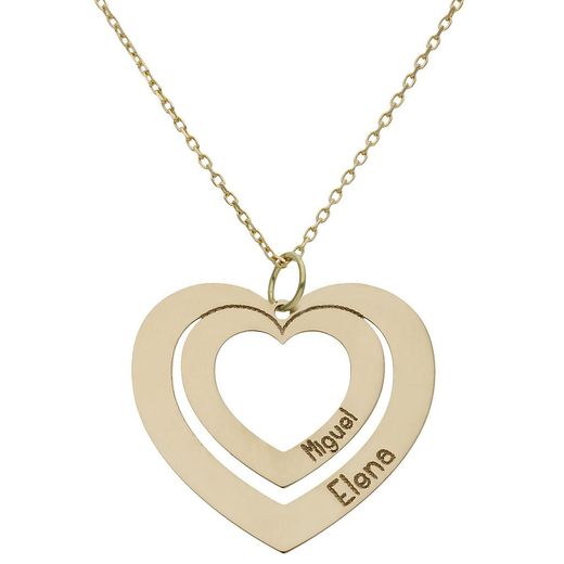 G980 Colgante corazón con cadena en oro de 18Kilates con dos nombres
