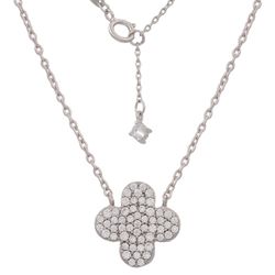 Gargantilla oro blanco 18K motivo flor con pavé de circonitas discreto y elegante