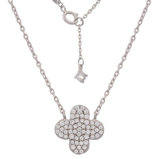 Gargantilla oro blanco 18K motivo flor con pavé de circonitas discreto y elegante