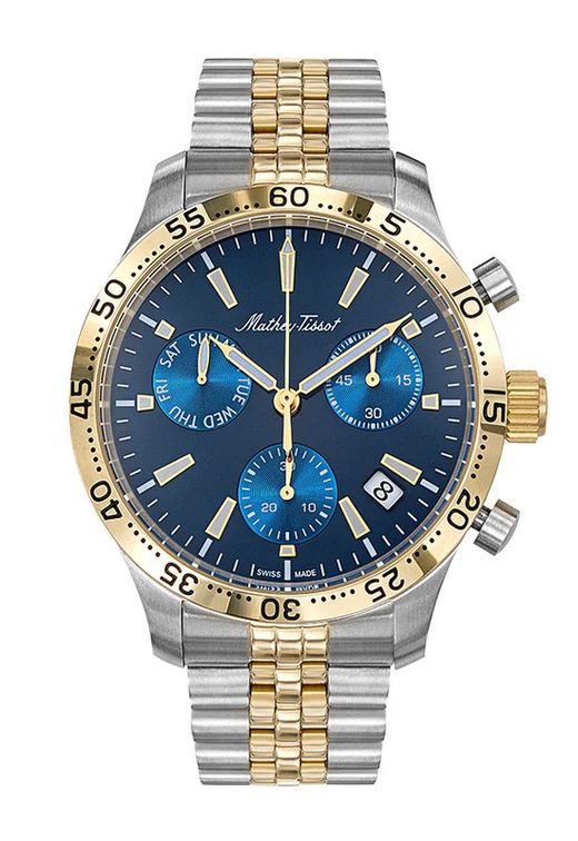H1822CHBBU Reloj Mathey Tissot hombre acero inoxidable bicolor 316L cronógrafo y calendario Swiss Made