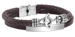Katyn Ref DT3095.05 Pulsera para Hombre de Cuero genuino azul doble hecho a mano trenzado, motivo ancla, pulsera cierre de pestaña de acero inoxidable 316L
