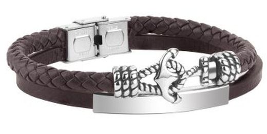 Katyn Ref DT3095.05 Pulsera para Hombre de Cuero genuino azul doble hecho a mano trenzado, motivo ancla, pulsera cierre de pestaña de acero inoxidable 316L